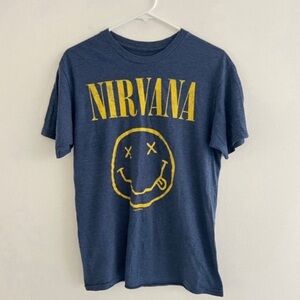 Nirvana Blue Smiley Face Logo Tee Medium